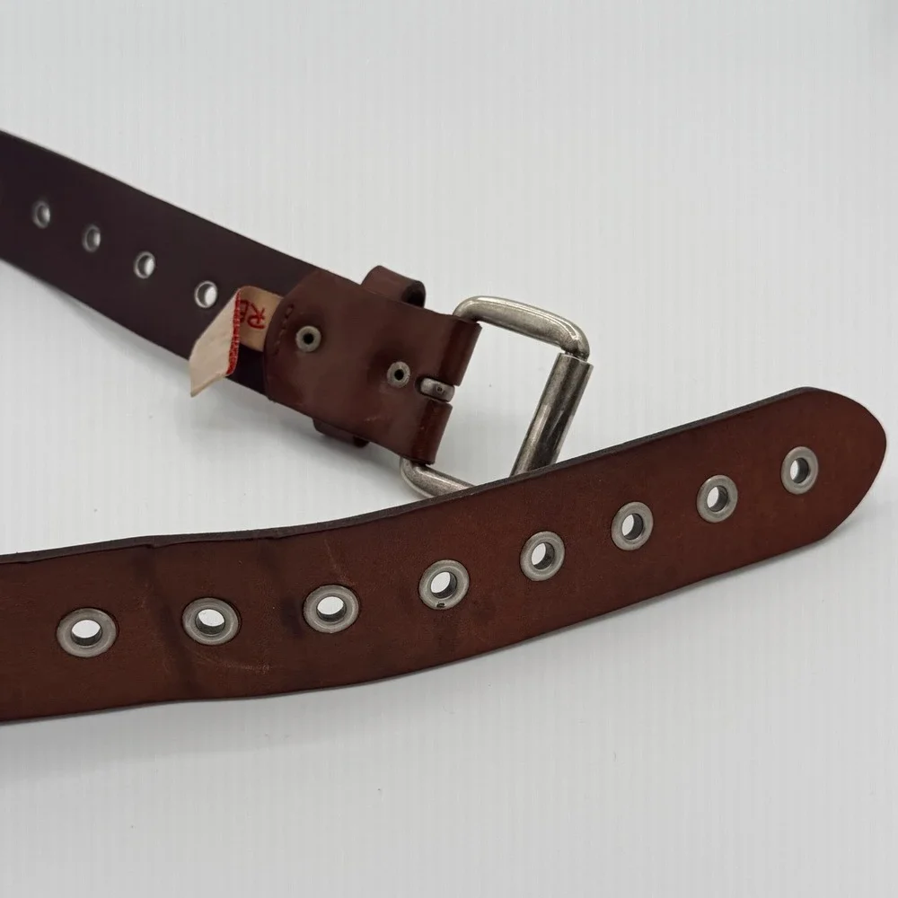 Reward by Bill Adler Brown Full Grain Leather Grommet Belt Silver Buckle 38